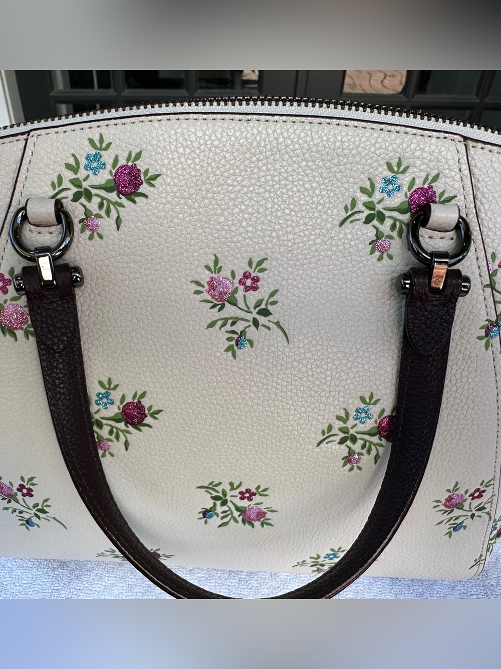 COACH Prairie Satchel Chalk White Floral Wildflower Pebble Leather Bag 22829 - Picture 16 of 16